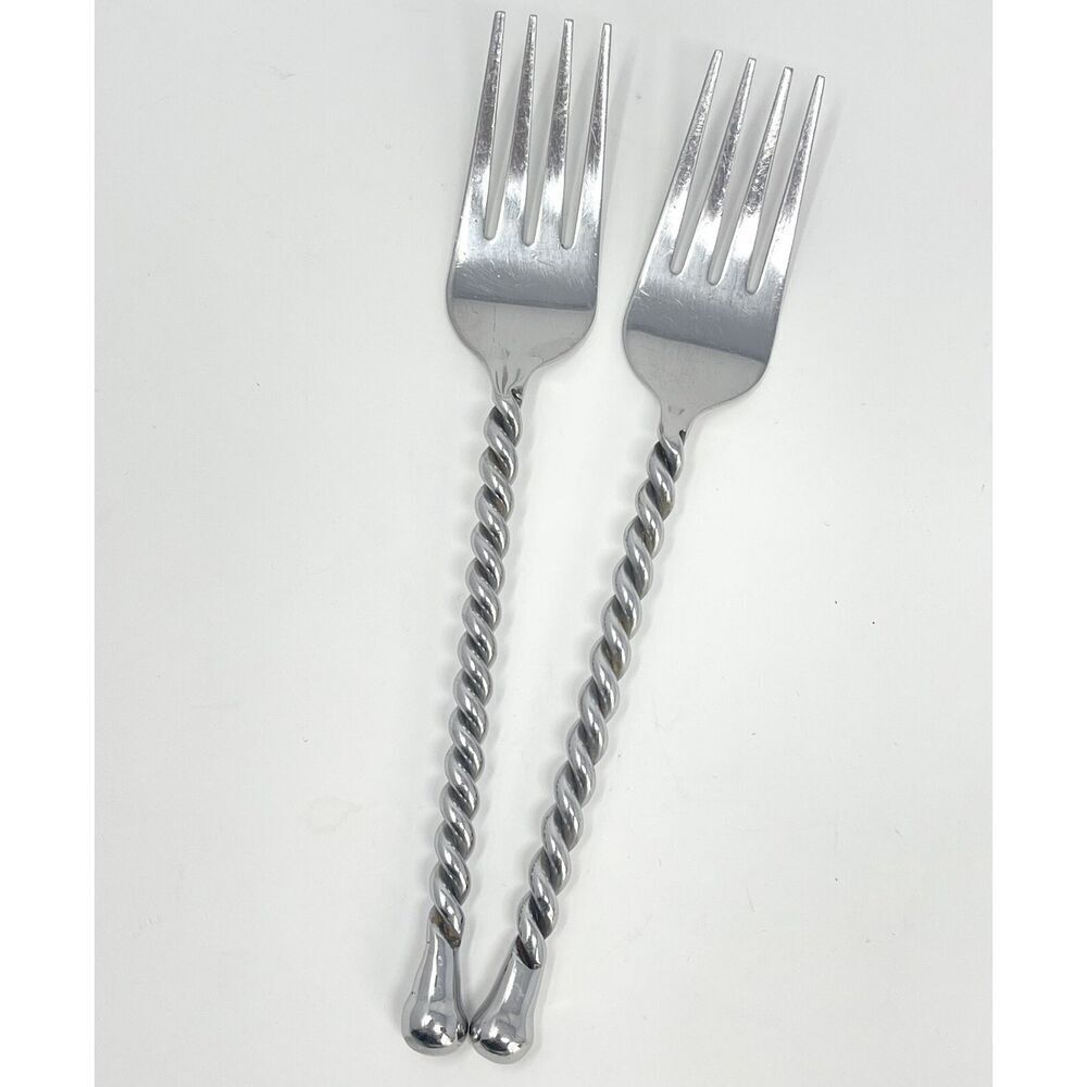 Hampton Carousel Salad Forks Twisted Stainless Flatware 7 3/8” Set Of 2